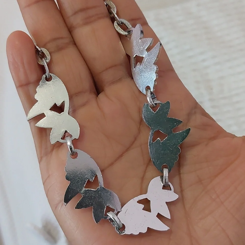 Vintage Signed Germany Multi Texture Silver Tone Leaf Vine Choker Necklace - Picture 7 of 8